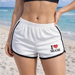 Women's White Athletic Shorts with 'I Love Miami' Design